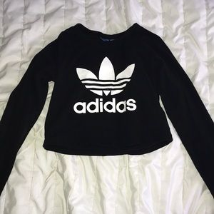 Adidas Logo Long Sleeve Black Crop Top Size S